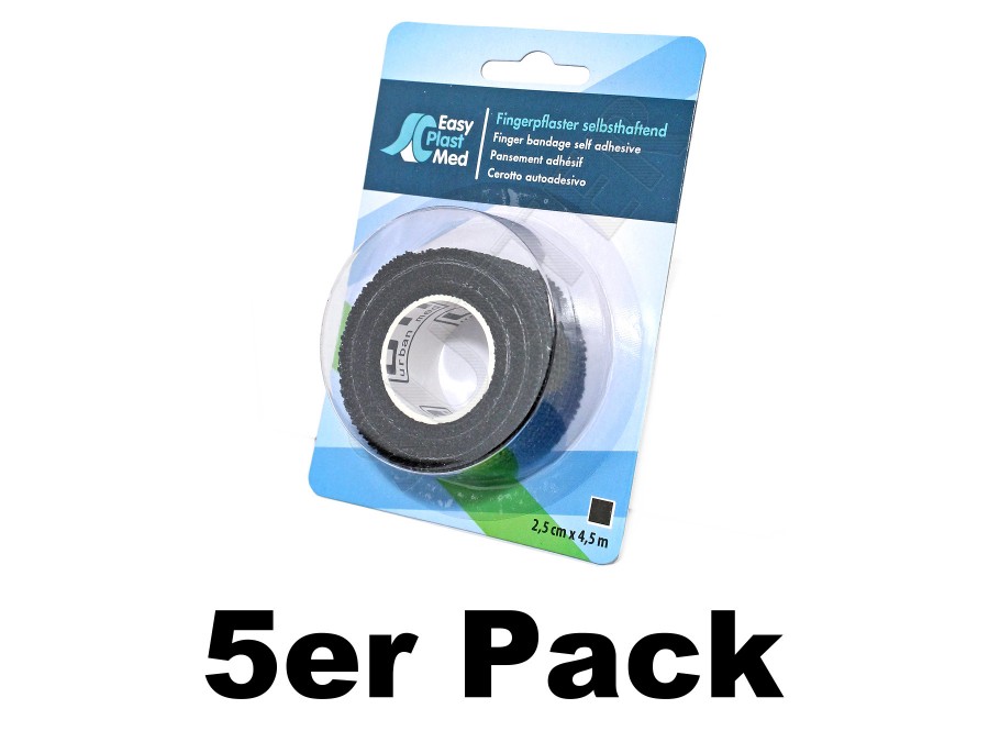 5er Pack: EasyPlast Med Fingerpflaster selbsthaftend 2,5 cm x 4,5 m - schwarz